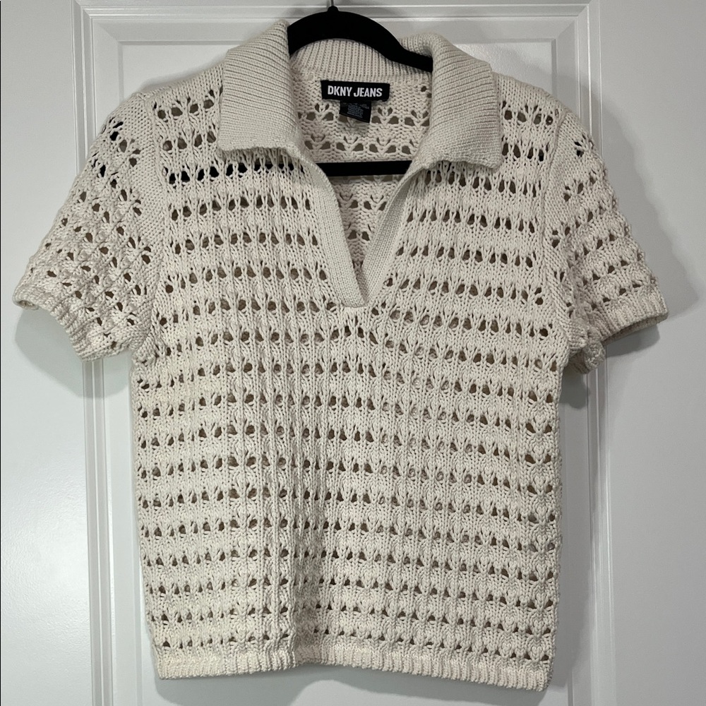 DKNY Cream Crochet Knit Top